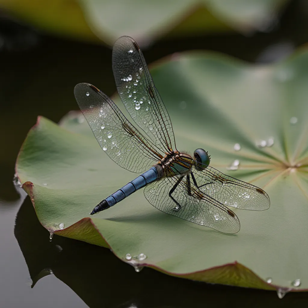 Dragonfly on lotus leaf
